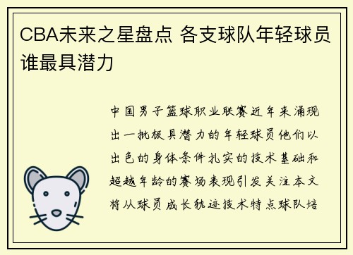 CBA未来之星盘点 各支球队年轻球员谁最具潜力